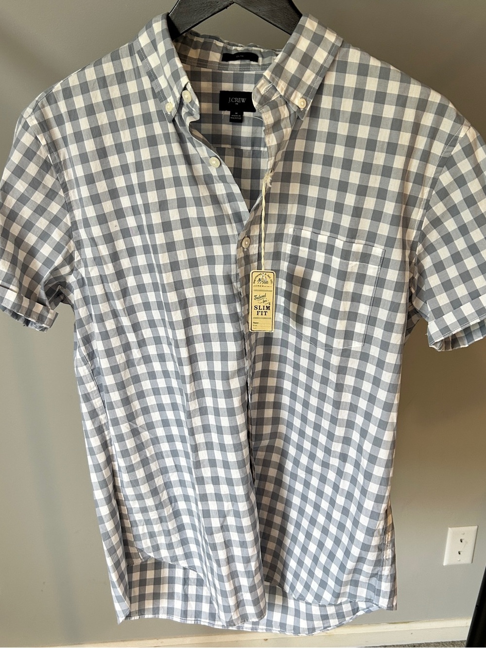 J. Crew Slim Fit Short-Sleeve Checkered Shirt in Light Blue and White